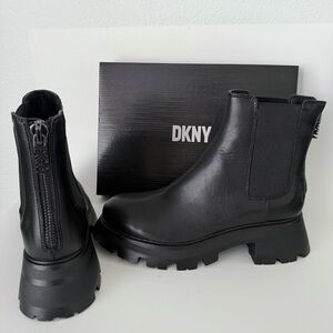 DKNY Sasha Lug Chelsea Boot Combat Leather Bootie Platform